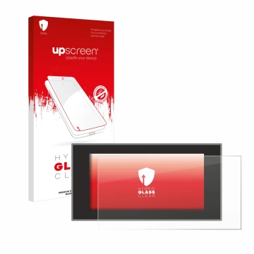 Parte frontal de un envase de producto con el logotipo de la marca upscreen. Al lado se muestra el dispositivo Audi A4 Avant (