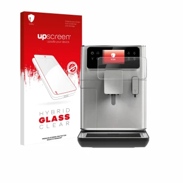 Parte frontal de un envase de producto con el logotipo de la marca upscreen. Al lado se muestra el dispositivo WMF Perfection 