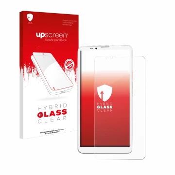 Parte frontal de un envase de producto con el logotipo de la marca upscreen. Al lado se muestra el dispositivo Bigme Hibreak P