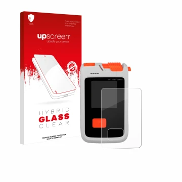 Parte frontal de un envase de producto con el logotipo de la marca upscreen. Al lado se muestra el dispositivo Mammut Barryvox