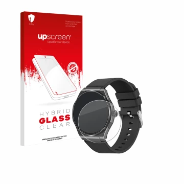 Parte frontal de un envase de producto con el logotipo de la marca upscreen. Al lado se muestra el dispositivo Knauermann Pro 
