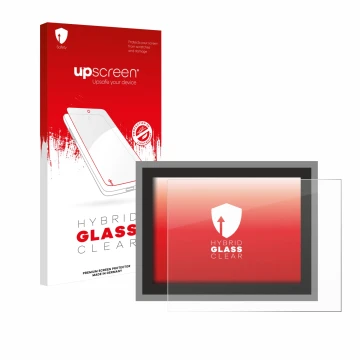 Parte frontal de un envase de producto con el logotipo de la marca upscreen. Al lado se muestra el dispositivo Megger MFT-X1 c