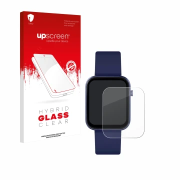 Parte frontal de un envase de producto con el logotipo de la marca upscreen. Al lado se muestra el dispositivo Reflex Active S