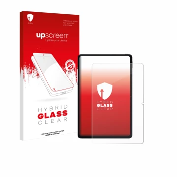 Parte frontal de un envase de producto con el logotipo de la marca upscreen. Al lado se muestra el dispositivo Xiaomi POCO Pad