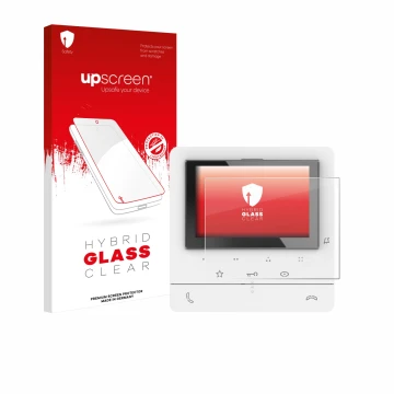 Parte frontal de un envase de producto con el logotipo de la marca upscreen. Al lado se muestra el dispositivo Biticino 344672