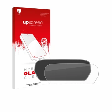 Parte frontal de un envase de producto con el logotipo de la marca upscreen. Al lado se muestra el dispositivo Audi S3 8Y (202