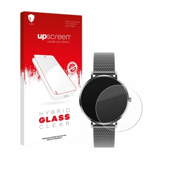 Parte frontal de un envase de producto con el logotipo de la marca upscreen. Al lado se muestra el dispositivo Pireware Amory 
