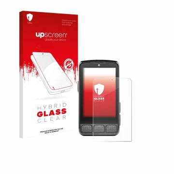 Parte frontal de un envase de producto con el logotipo de la marca upscreen. Al lado se muestra el dispositivo Wahoo Elemnt Ro