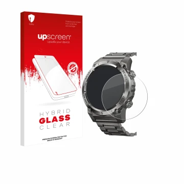 Parte frontal de un envase de producto con el logotipo de la marca upscreen. Al lado se muestra el dispositivo Naixues 55G 1.4