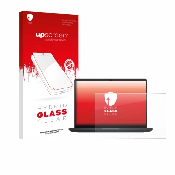 Parte frontal de un envase de producto con el logotipo de la marca upscreen. Al lado se muestra el dispositivo Dell Pro Max 16
