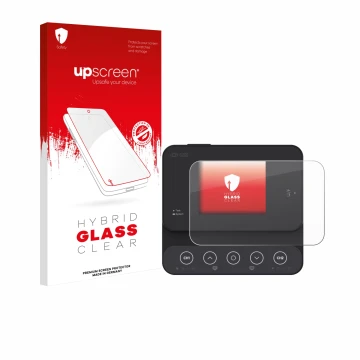 Parte frontal de un envase de producto con el logotipo de la marca upscreen. Al lado se muestra el dispositivo ISDT K2Zip con 