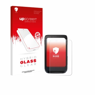 Parte frontal de un envase de producto con el logotipo de la marca upscreen. Al lado se muestra el dispositivo iGPSPORT BiNavi