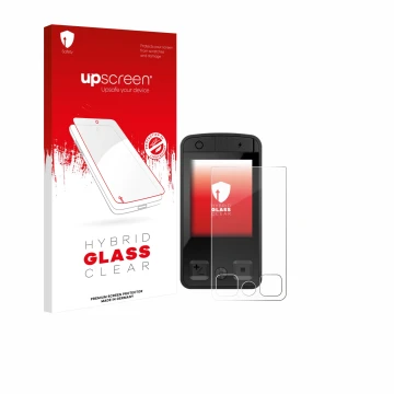 Parte frontal de un envase de producto con el logotipo de la marca upscreen. Al lado se muestra el dispositivo Bosch Kiox 400C