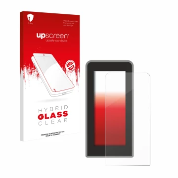 Parte frontal de un envase de producto con el logotipo de la marca upscreen. Al lado se muestra el dispositivo Tenways CGO600 