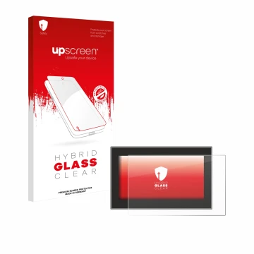 Parte frontal de un envase de producto con el logotipo de la marca upscreen. Al lado se muestra el dispositivo Headrush Flex P