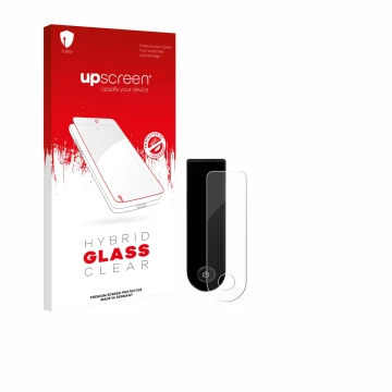 Parte frontal de un envase de producto con el logotipo de la marca upscreen. Al lado se muestra el dispositivo Xiaomi Electric