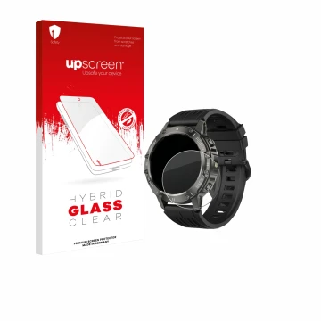 Parte frontal de un envase de producto con el logotipo de la marca upscreen. Al lado se muestra el dispositivo TIMU S81 1.39