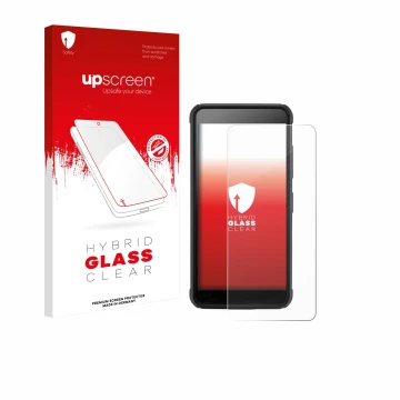 Parte frontal de un envase de producto con el logotipo de la marca upscreen. Al lado se muestra el dispositivo SkyCaddie Pro 4
