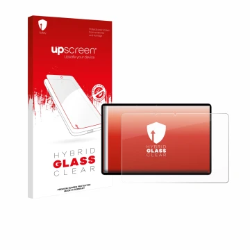 Parte frontal de un envase de producto con el logotipo de la marca upscreen. Al lado se muestra el dispositivo Oppo Pad SE con