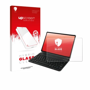 Parte frontal de un envase de producto con el logotipo de la marca upscreen. Al lado se muestra el dispositivo Tabwee T90 con 
