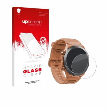 Parte frontal de un envase de producto con el logotipo de la marca upscreen. Al lado se muestra el dispositivo Qecnato S10 1.3