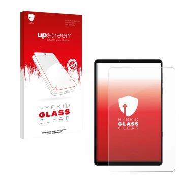 Parte frontal de un envase de producto con el logotipo de la marca upscreen. Al lado se muestra el dispositivo Lenovo Legion Y