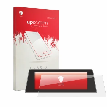 Parte frontal de un envase de producto con el logotipo de la marca upscreen. Al lado se muestra el dispositivo BMW X3 G01 G3X 