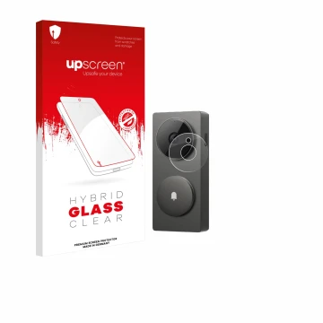 Parte frontal de un envase de producto con el logotipo de la marca upscreen. Al lado se muestra el dispositivo Aqara Hub G410 