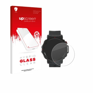 Parte frontal de un envase de producto con el logotipo de la marca upscreen. Al lado se muestra el dispositivo Crivit Sport-Sm
