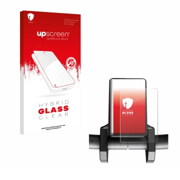 Parte frontal de un envase de producto con el logotipo de la marca upscreen. Al lado se muestra el dispositivo Joyor S10-S V2 
