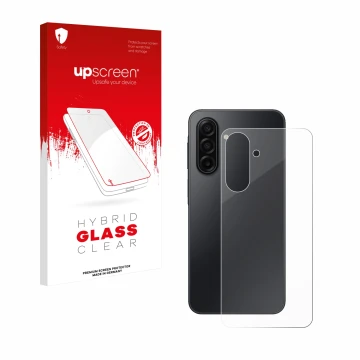 Parte frontal de un envase de producto con el logotipo de la marca upscreen. Al lado se muestra el dispositivo Samsung Galaxy 