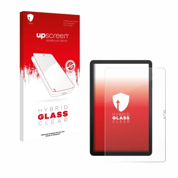 Parte frontal de un envase de producto con el logotipo de la marca upscreen. Al lado se muestra el dispositivo Telekom T Table