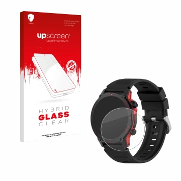 Parte frontal de un envase de producto con el logotipo de la marca upscreen. Al lado se muestra el dispositivo Popglory S136 c