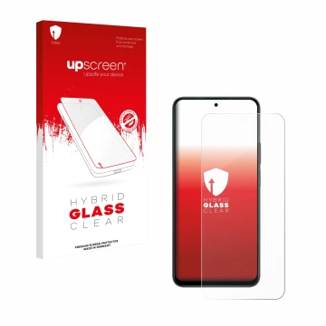 Parte frontal de un envase de producto con el logotipo de la marca upscreen. Al lado se muestra el dispositivo Honor X7d 4G co