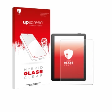 Parte frontal de un envase de producto con el logotipo de la marca upscreen. Al lado se muestra el dispositivo Bigme B6 Color 