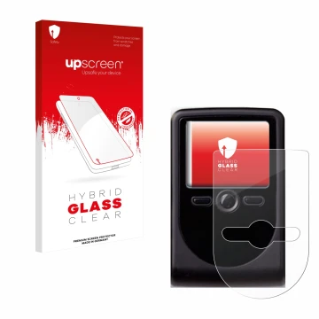Parte frontal de un envase de producto con el logotipo de la marca upscreen. Al lado se muestra el dispositivo OneSpan DigiPas