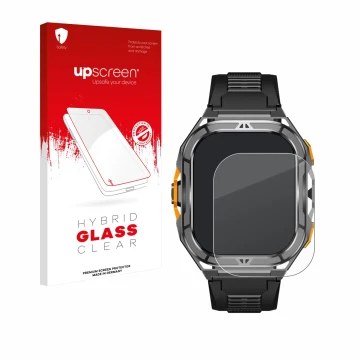 Parte frontal de un envase de producto con el logotipo de la marca upscreen. Al lado se muestra el dispositivo Stahlgear Thor 