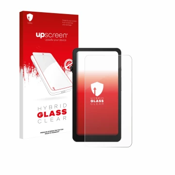 Parte frontal de un envase de producto con el logotipo de la marca upscreen. Al lado se muestra el dispositivo DuRoBo Krono co