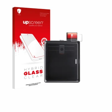 Parte frontal de un envase de producto con el logotipo de la marca upscreen. Al lado se muestra el dispositivo Anycubic Kobra 