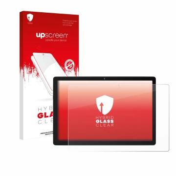 Parte frontal de un envase de producto con el logotipo de la marca upscreen. Al lado se muestra el dispositivo Yicty MB1001 10