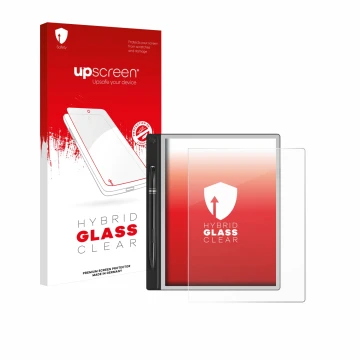 Parte frontal de un envase de producto con el logotipo de la marca upscreen. Al lado se muestra el dispositivo Montblanc Digit