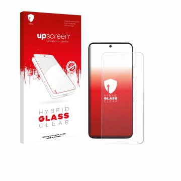 Parte frontal de un envase de producto con el logotipo de la marca upscreen. Al lado se muestra el dispositivo TCL NXTPAPER 60