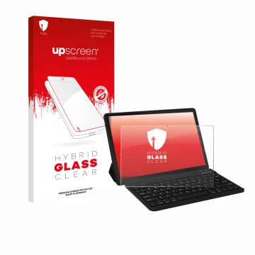Parte frontal de un envase de producto con el logotipo de la marca upscreen. Al lado se muestra el dispositivo Laptok LAPA7LBK