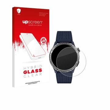 Parte frontal de un envase de producto con el logotipo de la marca upscreen. Al lado se muestra el dispositivo Reflex Active S
