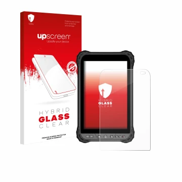 Parte frontal de un envase de producto con el logotipo de la marca upscreen. Al lado se muestra el dispositivo Zoomsmart A8004