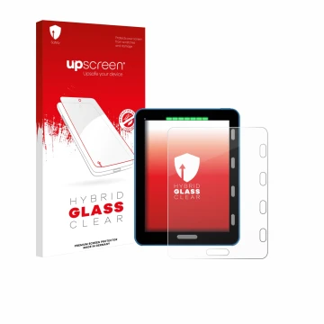 Parte frontal de un envase de producto con el logotipo de la marca upscreen. Al lado se muestra el dispositivo Vakaros Atlas 2