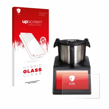 Parte frontal de un envase de producto con el logotipo de la marca upscreen. Al lado se muestra el dispositivo Ufesa TotalChef