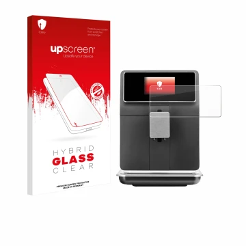 Parte frontal de un envase de producto con el logotipo de la marca upscreen. Al lado se muestra el dispositivo WMF Perfection 