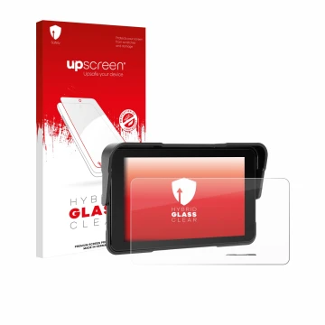 Parte frontal de un envase de producto con el logotipo de la marca upscreen. Al lado se muestra el dispositivo Sixwin P2 5
