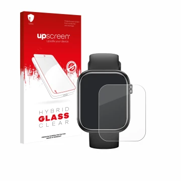 Parte frontal de un envase de producto con el logotipo de la marca upscreen. Al lado se muestra el dispositivo RLQA G104 1.83